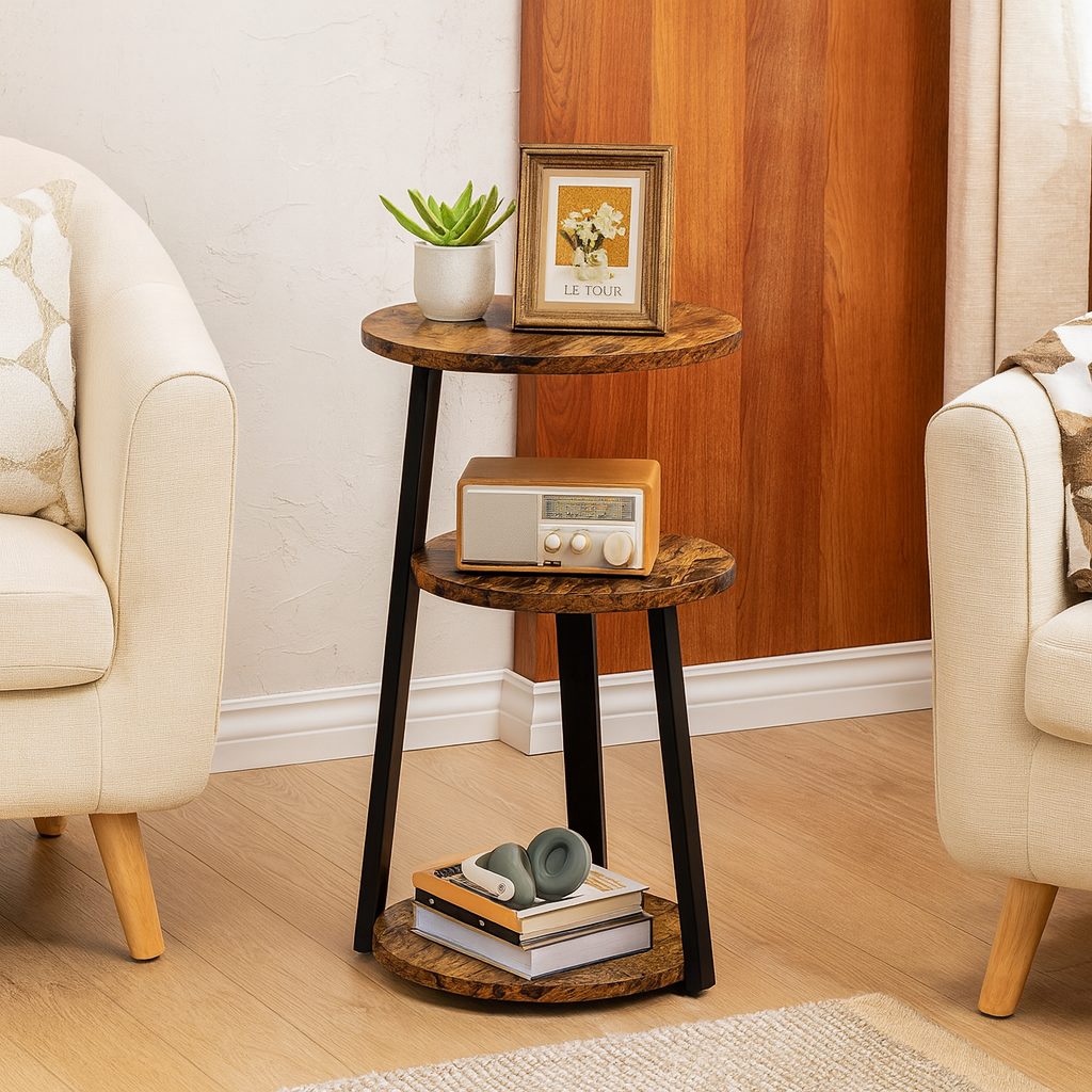 Minimalist Round 3-Tier End Table with Adjustable Feet